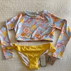 Snapperrock Floral Long Sleeve Kids Swim Set 13-14 NWT